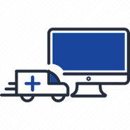 Logo - Blue van with a laptop